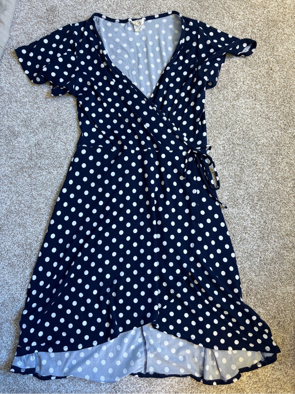 Navy Blue Polka Dot Wrap Dress